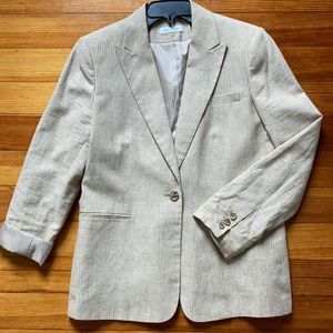 Calvin Klein Tan Linen Blend Pinstripe Blazer